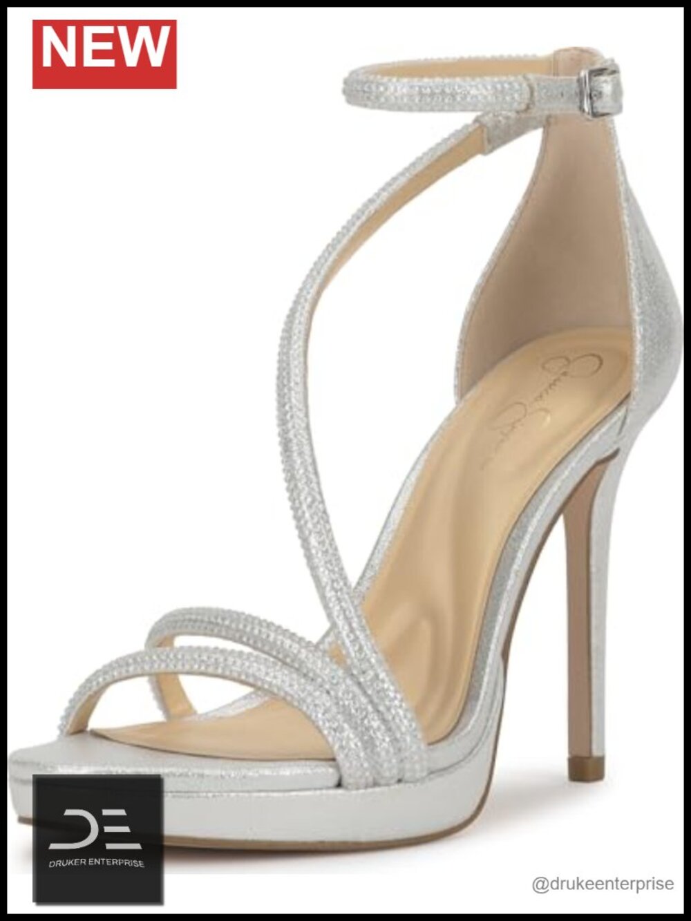 Jessica Simpson Noralina Ankle Strap Stiletto Heeled Sandals Silver